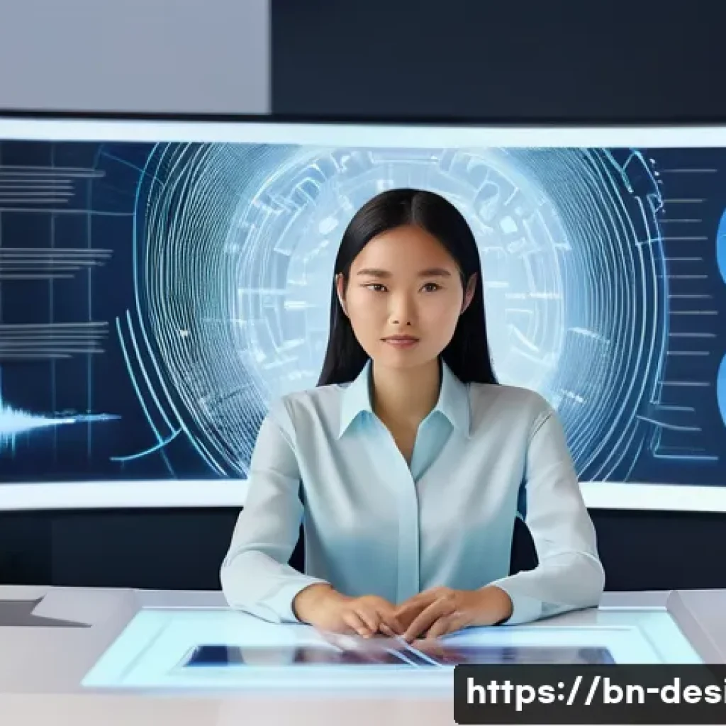 디자인 트렌드 분석 보고서 - **Prompt:** A futuristic design studio filled with soft, ambient lighting. A young, diverse female d...