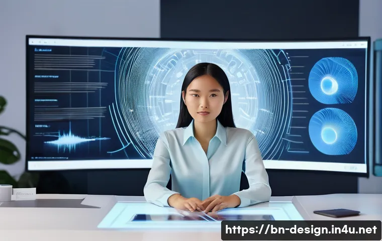 디자인 트렌드 분석 보고서 - **Prompt:** A futuristic design studio filled with soft, ambient lighting. A young, diverse female d...